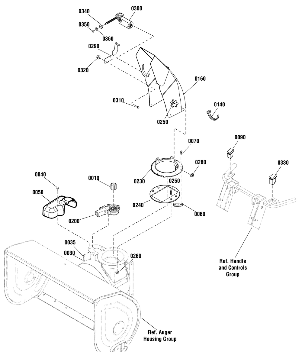 Discharge Chute Group Diagram and Parts List for 1696563-01-1529MD 2016 Briggs and Stratton Snow Blower